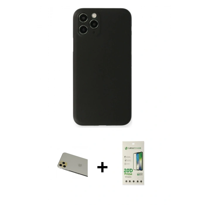 MARSİLYAN™- iPhone 11 Pro Max Kılıf Yadigar Yansıma Serisi - Siyah 20D Premium Cam Ekran Koruyucu + Rainbow Kamera Lens Koruma Cam - GD