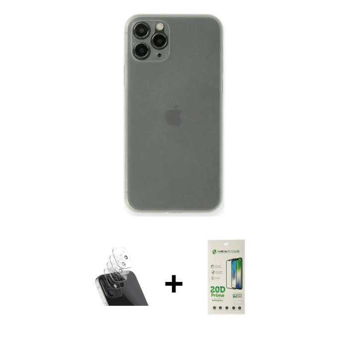 MARSİLYAN™- iPhone 11 Pro Max Kılıf Yadigar Yansıma Serisi - Siyah 20D Premium Cam Ekran Koruyucu + Kamera Lens Koruma Cam - SF