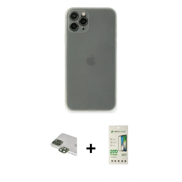 MARSİLYAN™- iPhone 11 Pro Max Kılıf Yadigar Yansıma Serisi - Siyah 20D Premium Cam Ekran Koruyucu + Pers Alüminyum Kamera Lens - YL