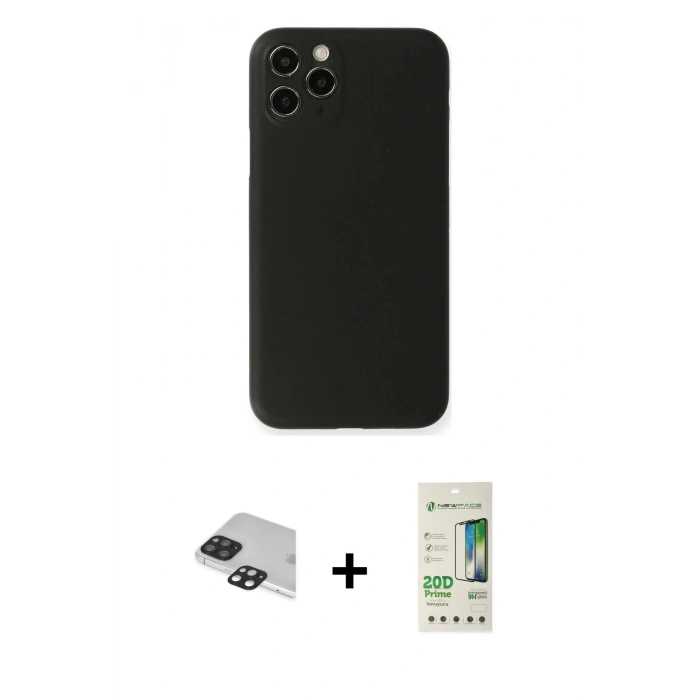 MARSİLYAN™- iPhone 11 Pro Max Kılıf Yadigar Yansıma Serisi - Siyah 20D Premium Cam Ekran Koruyucu + Pers Alüminyum Kamera Lens - SH