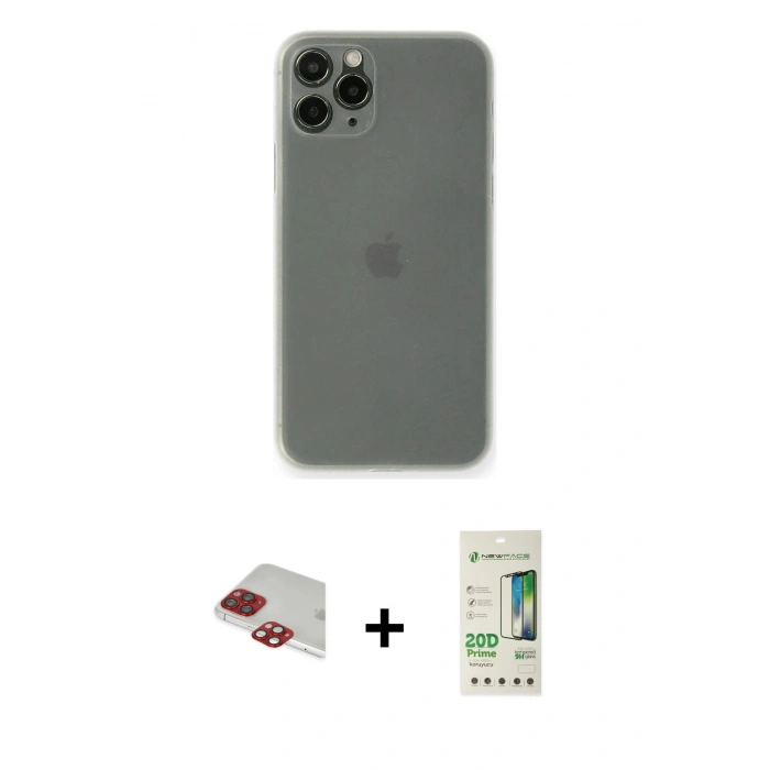 MARSİLYAN™- iPhone 11 Pro Max Kılıf Yadigar Yansıma Serisi - Siyah 20D Premium Cam Ekran Koruyucu + Pers Alüminyum Kamera Lens - KI