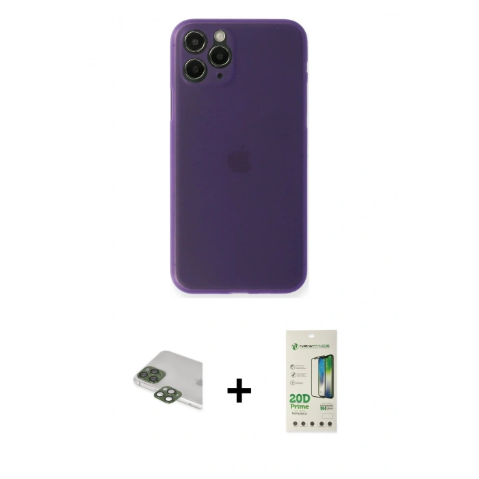MARSİLYAN™- iPhone 11 Pro Max Kılıf Yadigar Yansıma Serisi - Siyah 20D Premium Cam Ekran Koruyucu + Pers Alüminyum Kamera Lens - YL