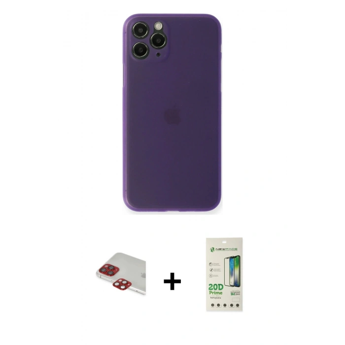 MARSİLYAN™- iPhone 11 Pro Max Kılıf Yadigar Yansıma Serisi - Siyah 20D Premium Cam Ekran Koruyucu + Pers Alüminyum Kamera Lens - KI