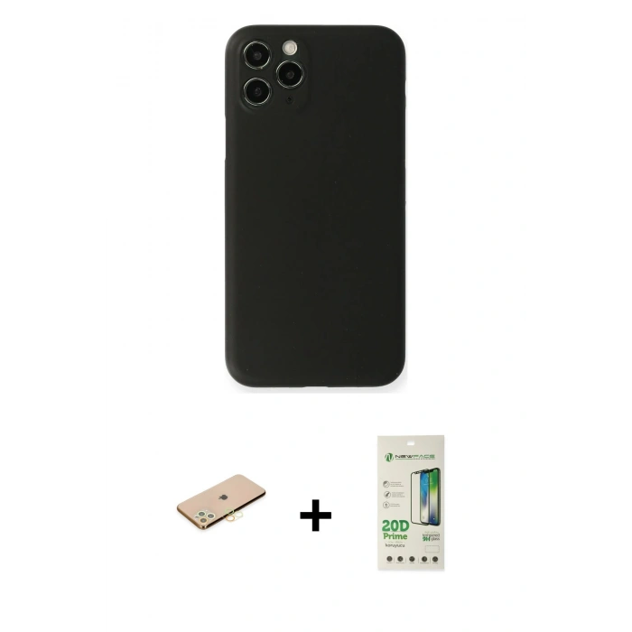 MARSİLYAN™- iPhone 11 Pro Max Kılıf Yadigar Yansıma Serisi - Siyah 20D Premium Cam Ekran Koruyucu + Renkli Kamera Lens Koruma Cam - SI