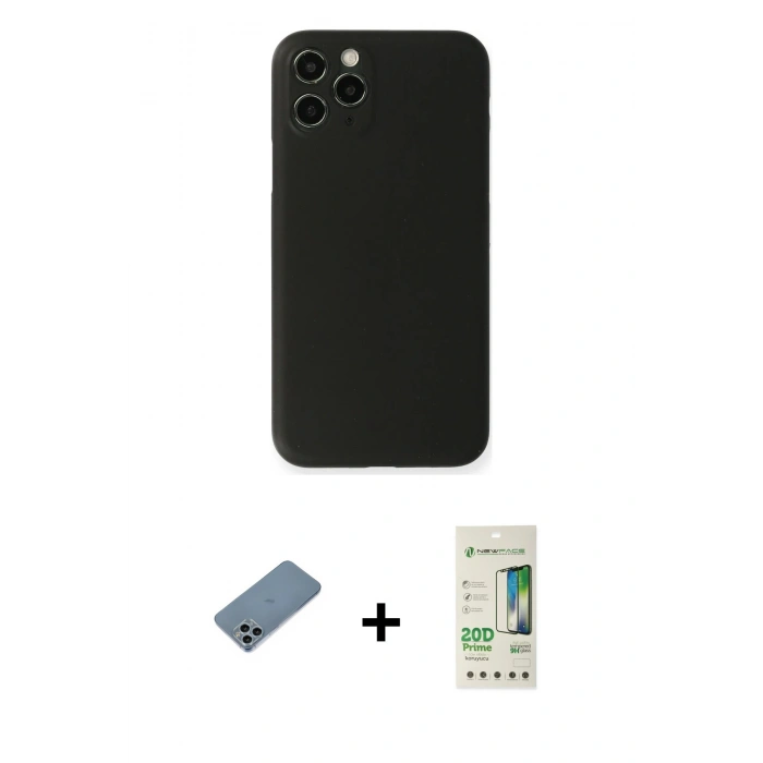 MARSİLYAN™- iPhone 11 Pro Max Kılıf Yadigar Yansıma Serisi - Siyah 20D Premium Cam Ekran Koruyucu + Shine Kamera Lens Koruma Cam - SABE
