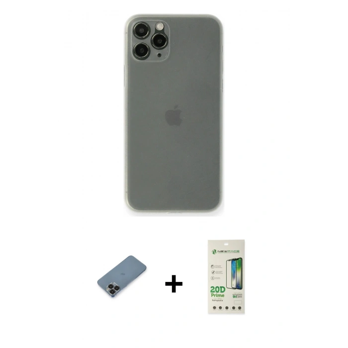 MARSİLYAN™- iPhone 11 Pro Max Kılıf Yadigar Yansıma Serisi - Siyah 20D Premium Cam Ekran Koruyucu + Siyah Metal Kamera Lens Koruma Cam