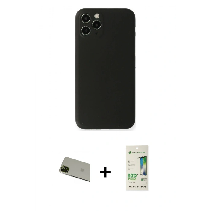 MARSİLYAN™- iPhone 11 Pro Max Kılıf Yadigar Yansıma Serisi - Siyah 20D Premium Cam Ekran Koruyucu + Rainbow Kamera Lens Koruma Cam - YL