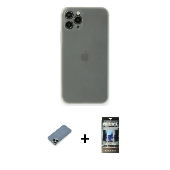 MARSİLYAN™- iPhone 11 Pro Max Kılıf Yadigar Yansıma Serisi - Siyah 34D Hayalet Izgaralı Cam + Açık Yeşil Metal Kamera Lens Koruma Cam