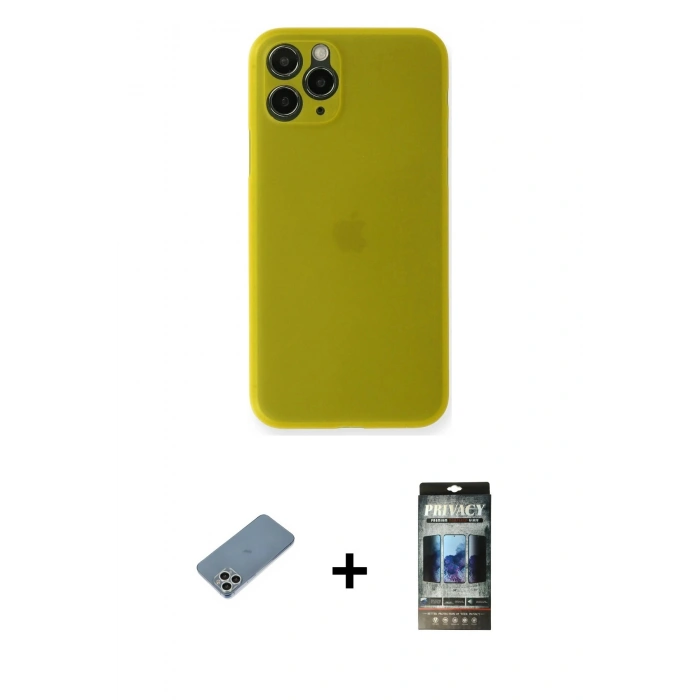 MARSİLYAN™- iPhone 11 Pro Max Kılıf Yadigar Yansıma Serisi - Siyah 34D Hayalet Izgaralı Cam + Shine Kamera Lens Koruma Cam - GS