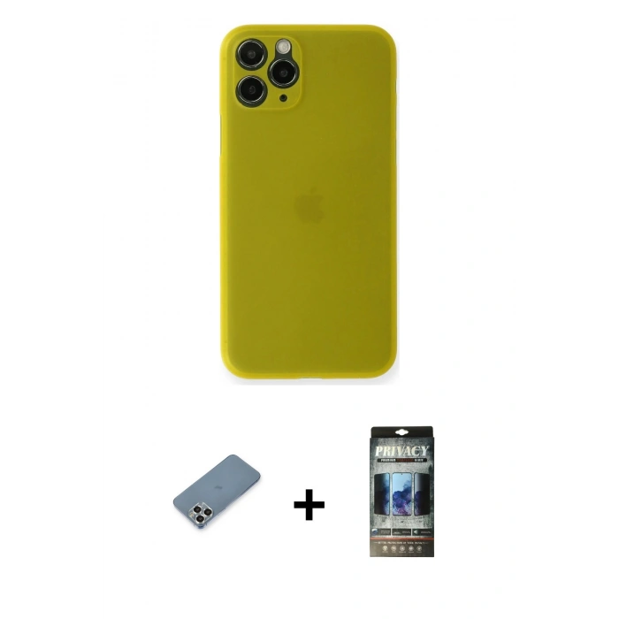 MARSİLYAN™- iPhone 11 Pro Max Kılıf Yadigar Yansıma Serisi - Siyah 34D Hayalet Izgaralı Cam + Metal Kamera Lens Koruma Cam - GS