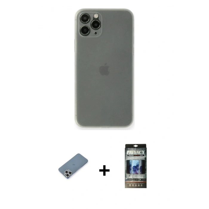MARSİLYAN™- iPhone 11 Pro Max Kılıf Yadigar Yansıma Serisi - Siyah 34D Hayalet Izgaralı Cam + Metal Kamera Lens Koruma Cam - GS