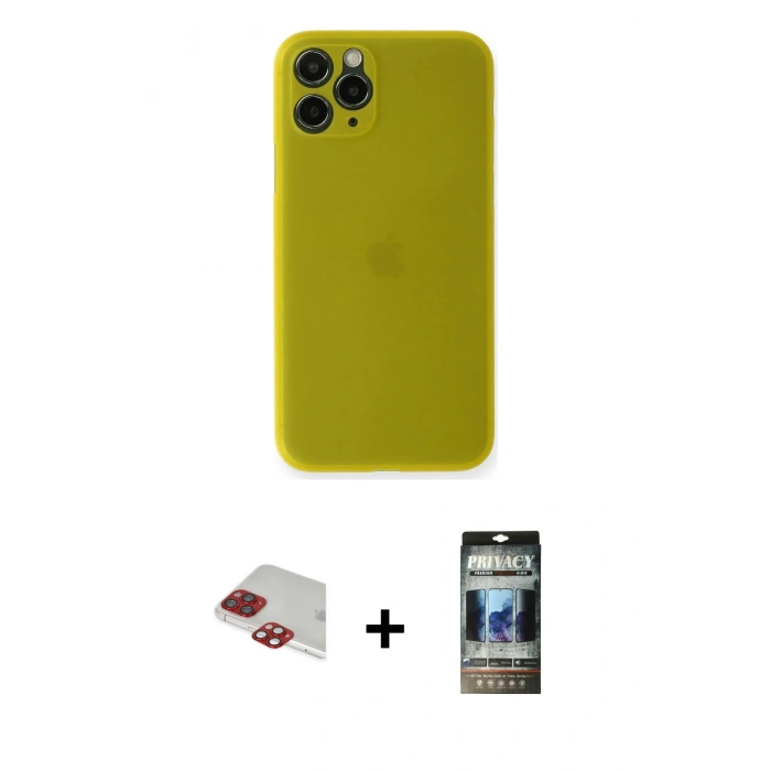 MARSİLYAN™- iPhone 11 Pro Max Kılıf Yadigar Yansıma Serisi - Siyah 34D Hayalet Izgaralı Cam + Pers Alüminyum Kamera Lens - KI