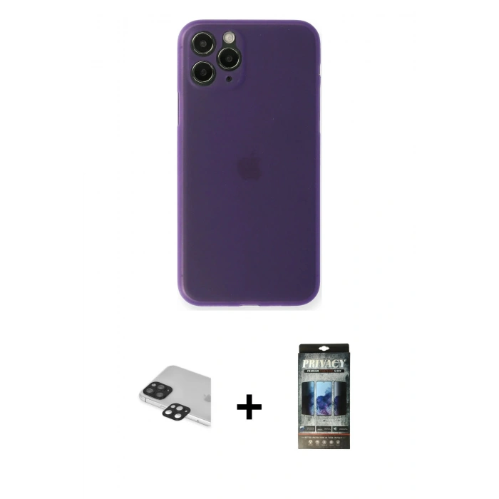 MARSİLYAN™- iPhone 11 Pro Max Kılıf Yadigar Yansıma Serisi - Siyah 34D Hayalet Izgaralı Cam + Pers Alüminyum Kamera Lens - SH