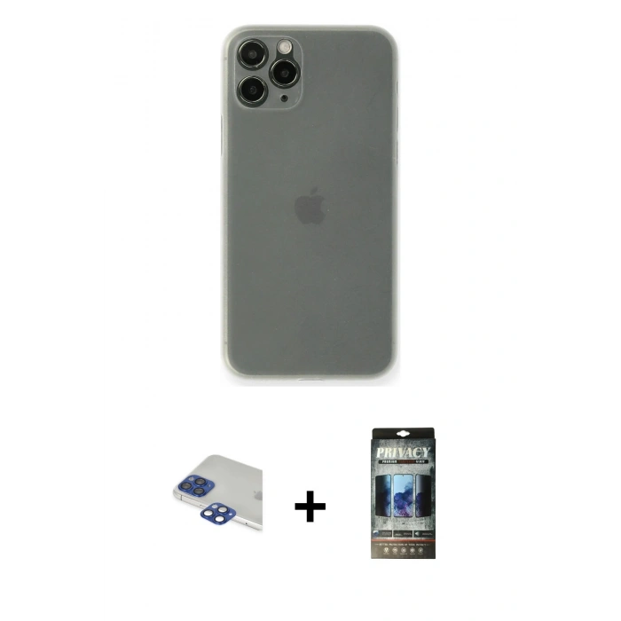 MARSİLYAN™- iPhone 11 Pro Max Kılıf Yadigar Yansıma Serisi - Siyah 34D Hayalet Izgaralı Cam + Pers Alüminyum Kamera Lens - LT