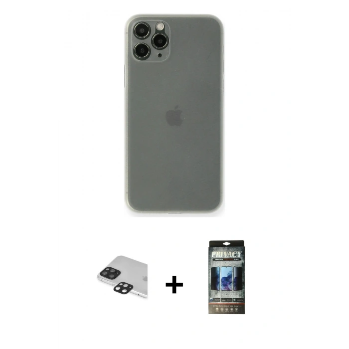 MARSİLYAN™- iPhone 11 Pro Max Kılıf Yadigar Yansıma Serisi - Siyah 34D Hayalet Izgaralı Cam + Pers Alüminyum Kamera Lens - SH