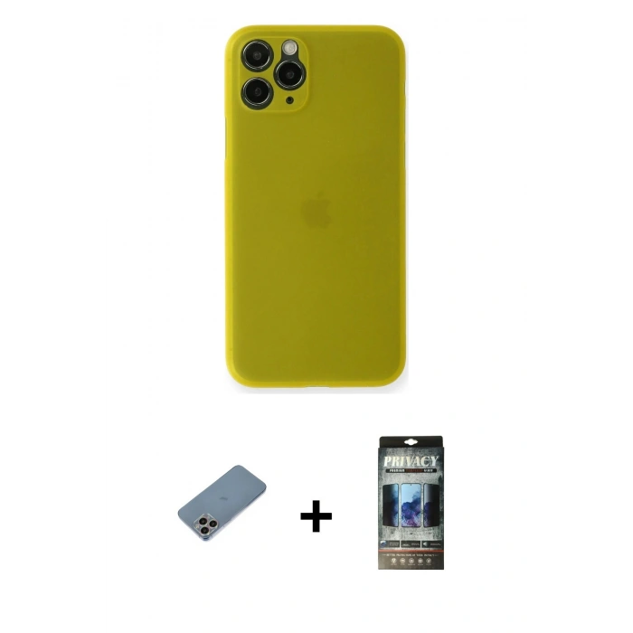 MARSİLYAN™- iPhone 11 Pro Max Kılıf Yadigar Yansıma Serisi - Siyah 34D Hayalet Izgaralı Cam + Shine Kamera Lens Koruma Cam - GI