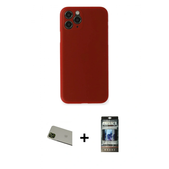 MARSİLYAN™- iPhone 11 Pro Max Kılıf Yadigar Yansıma Serisi - Siyah 34D Hayalet Izgaralı Cam + Rainbow Kamera Lens Koruma Cam - YL