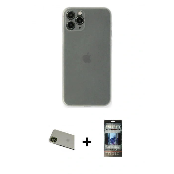 MARSİLYAN™- iPhone 11 Pro Max Kılıf Yadigar Yansıma Serisi - Siyah 34D Hayalet Izgaralı Cam + Rainbow Kamera Lens Koruma Cam - YL