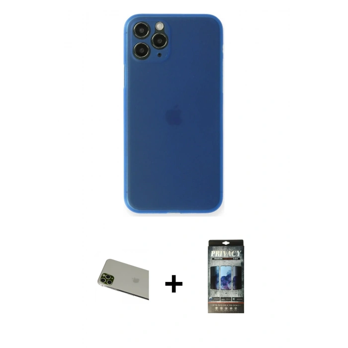 MARSİLYAN™- iPhone 11 Pro Max Kılıf Yadigar Yansıma Serisi - Siyah 34D Hayalet Izgaralı Cam + Rainbow Kamera Lens Koruma Cam - YL
