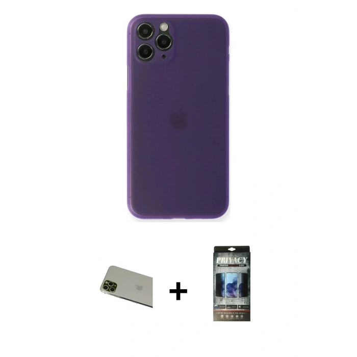 MARSİLYAN™- iPhone 11 Pro Max Kılıf Yadigar Yansıma Serisi - Siyah 34D Hayalet Izgaralı Cam + Rainbow Kamera Lens Koruma Cam - YL