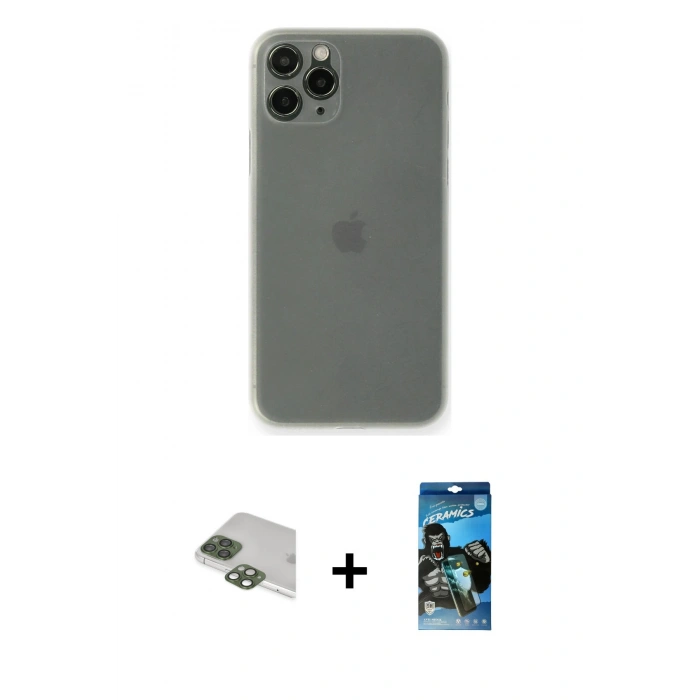 MARSİLYAN™- iPhone 11 Pro Max Kılıf Yadigar Yansıma Serisi - Siyah 34D Izgaralı Cam + Pers Alüminyum Kamera Lens - YL
