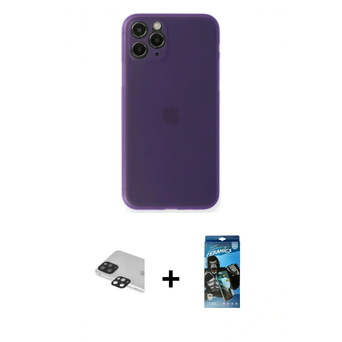 MARSİLYAN™- iPhone 11 Pro Max Kılıf Yadigar Yansıma Serisi - Siyah 34D Izgaralı Cam + Pers Alüminyum Kamera Lens - SH
