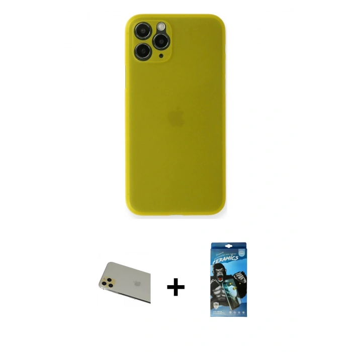 MARSİLYAN™- iPhone 11 Pro Max Kılıf Yadigar Yansıma Serisi - Siyah 34D Izgaralı Cam + Rainbow Kamera Lens Koruma Cam - GD