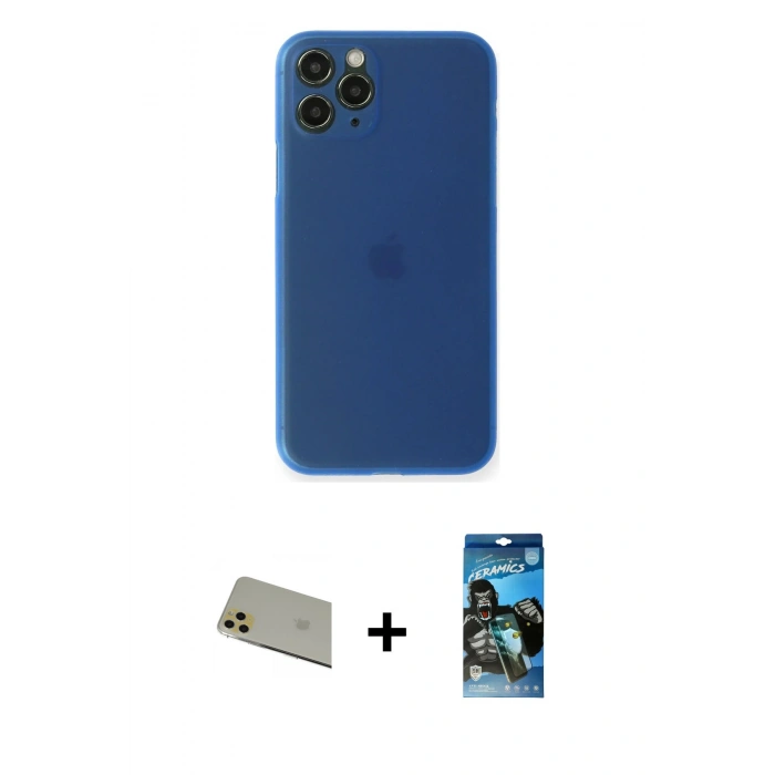 MARSİLYAN™- iPhone 11 Pro Max Kılıf Yadigar Yansıma Serisi - Siyah 34D Izgaralı Cam + Rainbow Kamera Lens Koruma Cam - GD