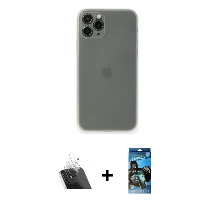 MARSİLYAN™- iPhone 11 Pro Max Kılıf Yadigar Yansıma Serisi - Siyah 34D Izgaralı Cam + Kamera Lens Koruma Cam - SF