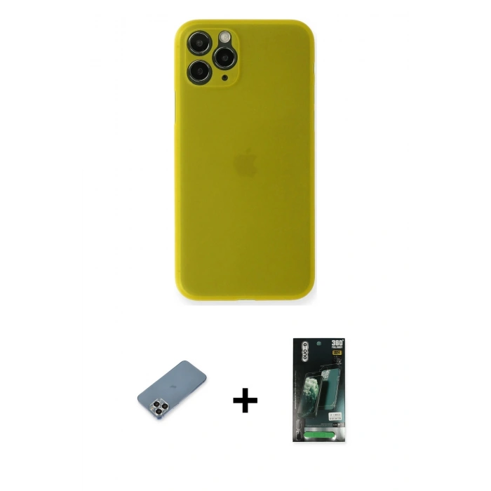 MARSİLYAN™- iPhone 11 Pro Max Kılıf Yadigar Yansıma Serisi - Siyah 360 Mat Full Body Arka Koruyucu + Metal Kamera Lens Koruma Cam - GS
