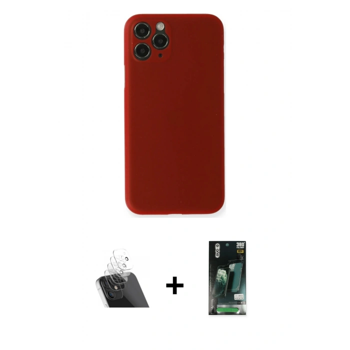 MARSİLYAN™- iPhone 11 Pro Max Kılıf Yadigar Yansıma Serisi - Siyah 360 Mat Full Body Arka Koruyucu + Kamera Lens Koruma Cam - SF