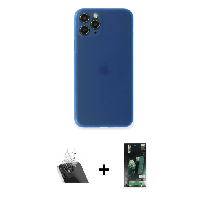 MARSİLYAN™- iPhone 11 Pro Max Kılıf Yadigar Yansıma Serisi - Siyah 360 Mat Full Body Arka Koruyucu + Kamera Lens Koruma Cam - SF