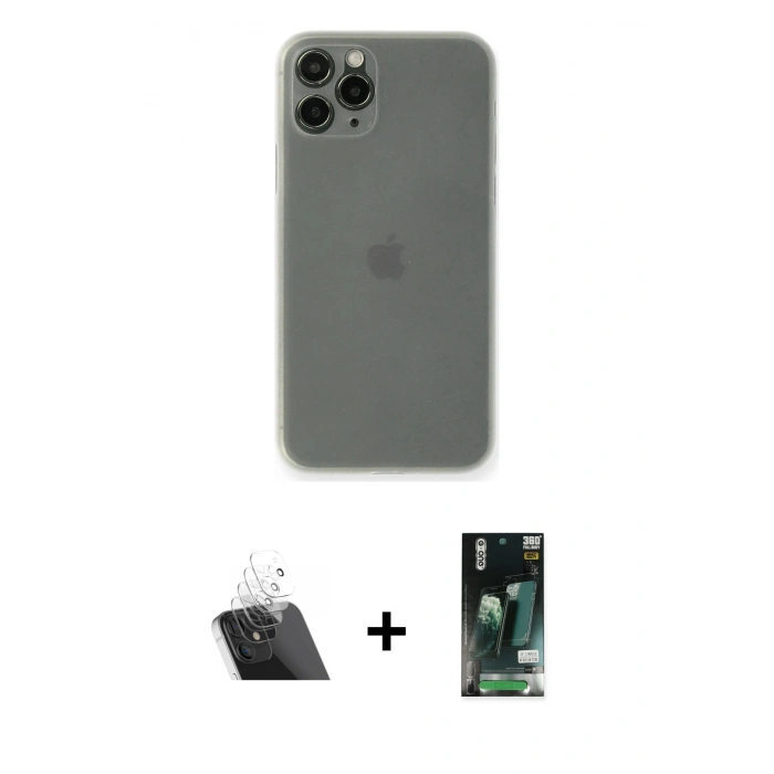 MARSİLYAN™- iPhone 11 Pro Max Kılıf Yadigar Yansıma Serisi - Siyah 360 Mat Full Body Arka Koruyucu + Kamera Lens Koruma Cam - SF