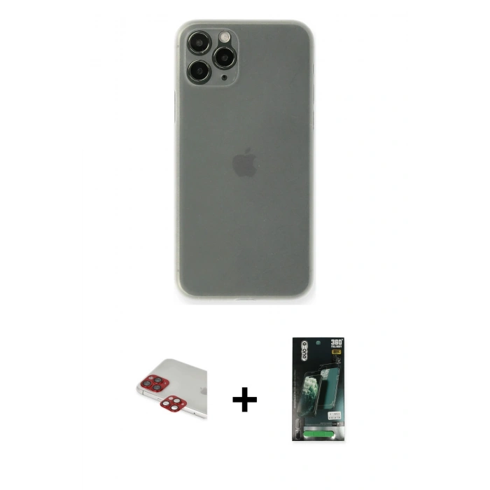 MARSİLYAN™- iPhone 11 Pro Max Kılıf Yadigar Yansıma Serisi - Siyah 360 Mat Full Body Arka Koruyucu + Kırmızı Pers Alüminyum Kamera Lens