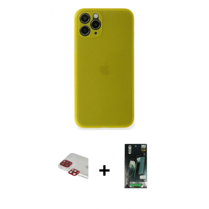 MARSİLYAN™- iPhone 11 Pro Max Kılıf Yadigar Yansıma Serisi - Siyah 360 Mat Full Body Arka Koruyucu + Kırmızı Pers Alüminyum Kamera Lens