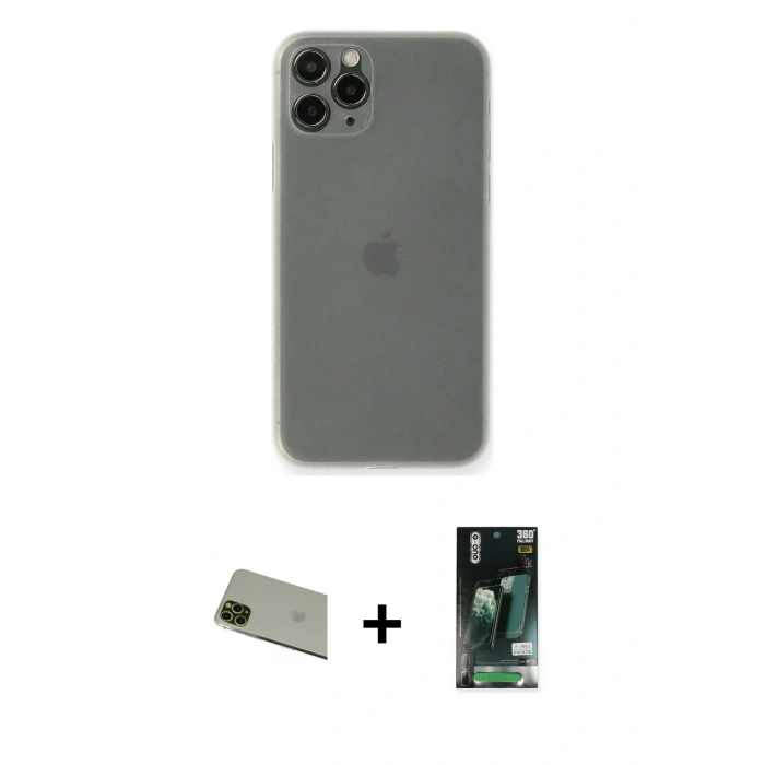 MARSİLYAN™- iPhone 11 Pro Max Kılıf Yadigar Yansıma Serisi - Siyah 360 Mat Full Body Arka Koruyucu + Rainbow Kamera Lens Koruma Cam - YL