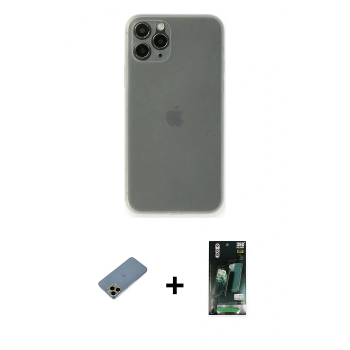 MARSİLYAN™- iPhone 11 Pro Max Kılıf Yadigar Yansıma Serisi - Siyah 360 Mat Full Body Arka Koruyucu + Shine Kamera Lens Koruma Cam - GD