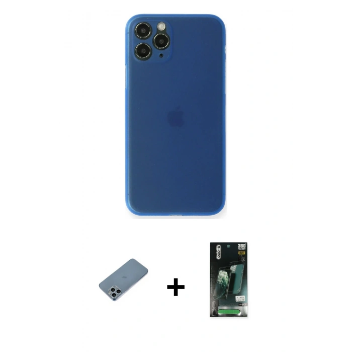 MARSİLYAN™- iPhone 11 Pro Max Kılıf Yadigar Yansıma Serisi - Siyah 360 Mat Full Body Arka Koruyucu + Shine Kamera Lens Koruma Cam - SABE