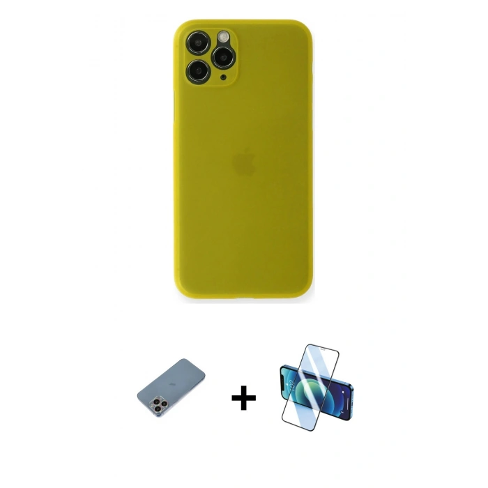 MARSİLYAN™- iPhone 11 Pro Max Kılıf Yadigar Yansıma Serisi - Siyah 3D Antistatik Cam Ekran Koruyucu + Shine Kamera Lens Koruma Cam - GI