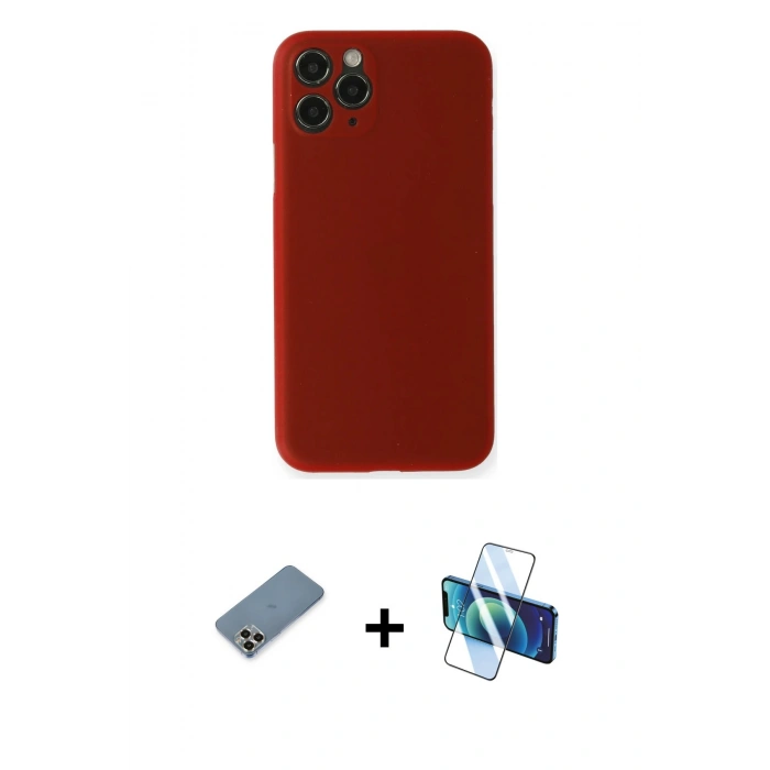 MARSİLYAN™- iPhone 11 Pro Max Kılıf Yadigar Yansıma Serisi - Siyah 3D Antistatik Cam Ekran Koruyucu + Metal Kamera Lens Koruma Cam - GD