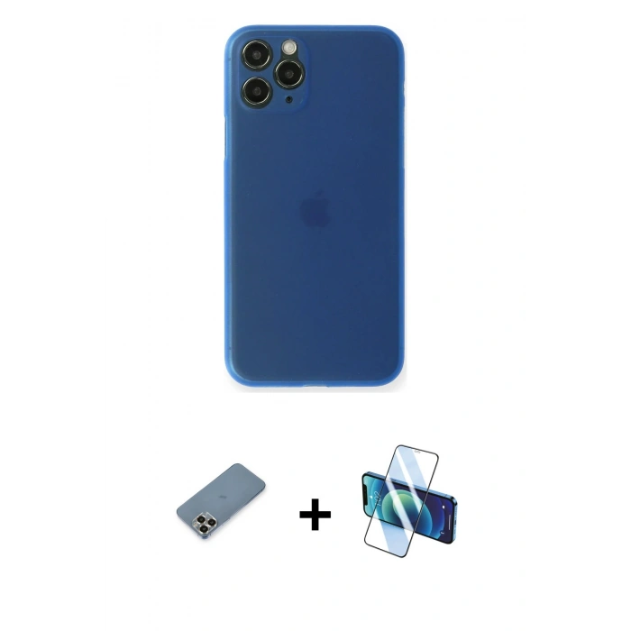 MARSİLYAN™- iPhone 11 Pro Max Kılıf Yadigar Yansıma Serisi - Siyah 3D Antistatik Cam Ekran Koruyucu + Metal Kamera Lens Koruma Cam - GD