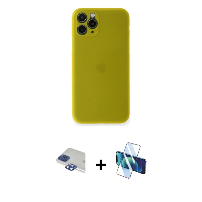 MARSİLYAN™- iPhone 11 Pro Max Kılıf Yadigar Yansıma Serisi - Siyah 3D Antistatik Cam Ekran Koruyucu + Lacivert Pers Alüminyum Kamera Lens