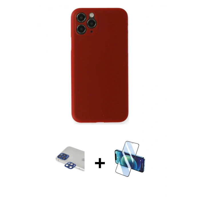 MARSİLYAN™- iPhone 11 Pro Max Kılıf Yadigar Yansıma Serisi - Siyah 3D Antistatik Cam Ekran Koruyucu + Lacivert Pers Alüminyum Kamera Lens