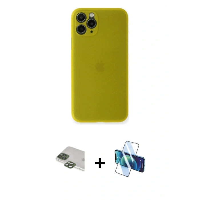 MARSİLYAN™- iPhone 11 Pro Max Kılıf Yadigar Yansıma Serisi - Siyah 3D Antistatik Cam Ekran Koruyucu + Pers Alüminyum Kamera Lens - YL