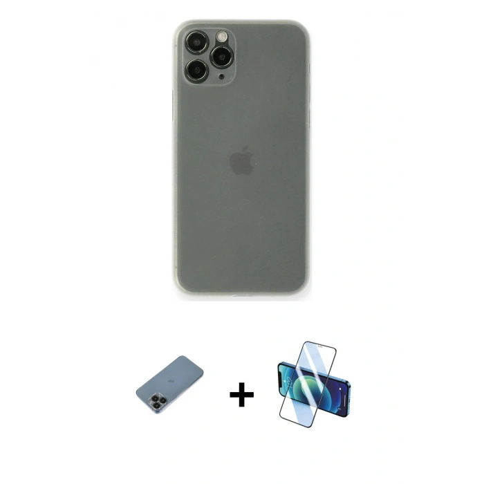 MARSİLYAN™- iPhone 11 Pro Max Kılıf Yadigar Yansıma Serisi - Siyah 3D Antistatik Cam Ekran Koruyucu + Shine Kamera Lens Koruma Cam - SH