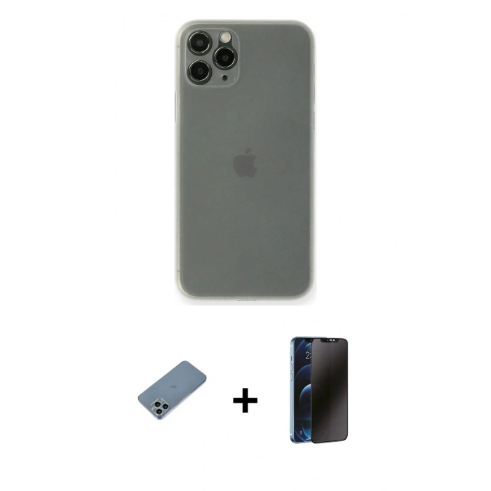 MARSİLYAN™- iPhone 11 Pro Max Kılıf Yadigar Yansıma Serisi - Siyah 3D Antistatik Hayalet Cam Ekran Koruyucu + Shine Kamera Lens Koruma Cam - SABE