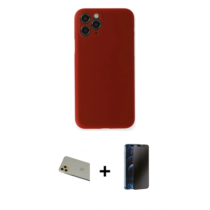 MARSİLYAN™- iPhone 11 Pro Max Kılıf Yadigar Yansıma Serisi - Siyah 3D Antistatik Hayalet Cam Ekran Koruyucu + Gold Rainbow Kamera Lens Koruma Cam