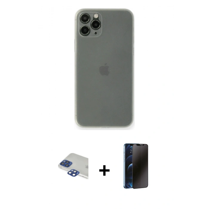 MARSİLYAN™- iPhone 11 Pro Max Kılıf Yadigar Yansıma Serisi - Siyah 3D Antistatik Hayalet Cam Ekran Koruyucu + Pers Alüminyum Kamera Lens - LT