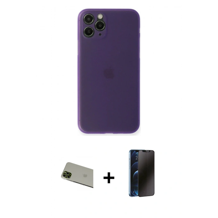 MARSİLYAN™- iPhone 11 Pro Max Kılıf Yadigar Yansıma Serisi - Siyah 3D Antistatik Hayalet Cam Ekran Koruyucu + Rainbow Kamera Lens Koruma Cam - YL