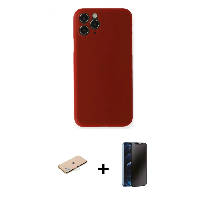 MARSİLYAN™- iPhone 11 Pro Max Kılıf Yadigar Yansıma Serisi - Siyah 3D Antistatik Hayalet Cam Ekran Koruyucu + Renkli Kamera Lens Koruma Cam - MI